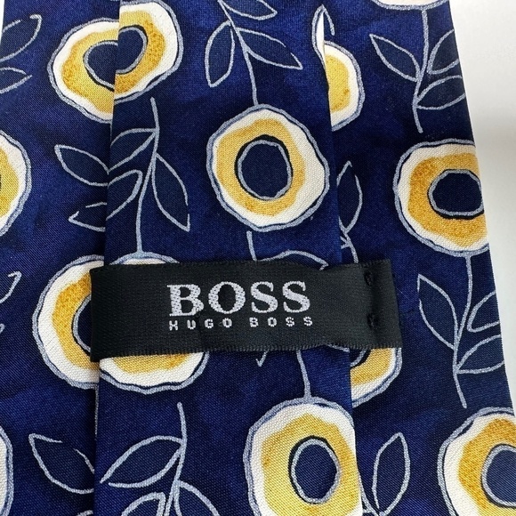 Hugo Boss Blue/Yellow Floral Mens Neck Tie 100% Silk Italy Designer - Picture 6 of 9